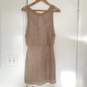 Free People Beige Crochet Sleeveless Mini Dress